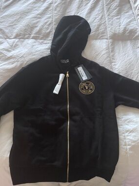 Versace Jeans Couture Black Sweatshirt with Gold Logo Emblem